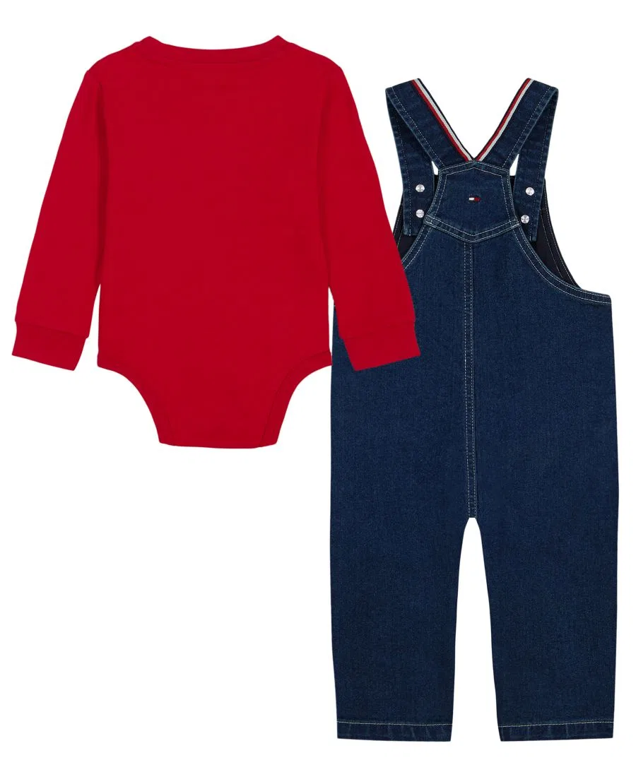 Комплект из джинсового комбинезона и боди с длинным рукавом Tommy Hilfiger, Denim/Red — фото 4