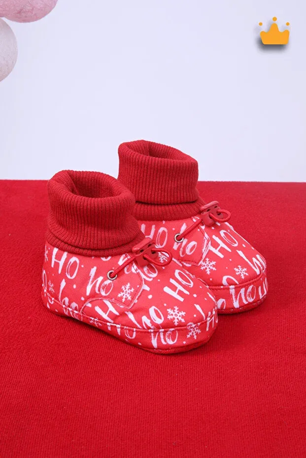 Детские пинетки новогодние с принтом Babyhola, Красный — фото 2