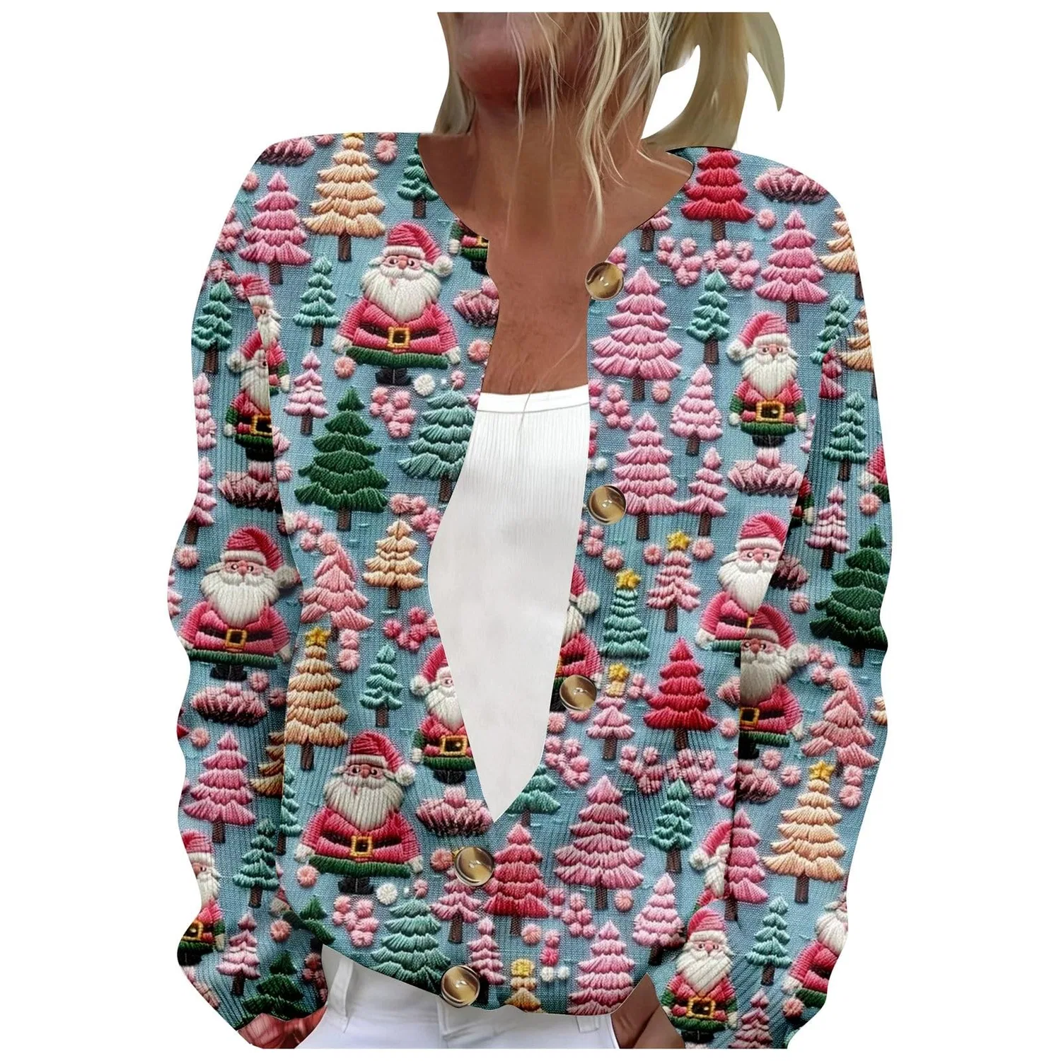 Женский кардиган с принтом Elegante cardigan casual con stampa e abbottonatura, Azzurro #5