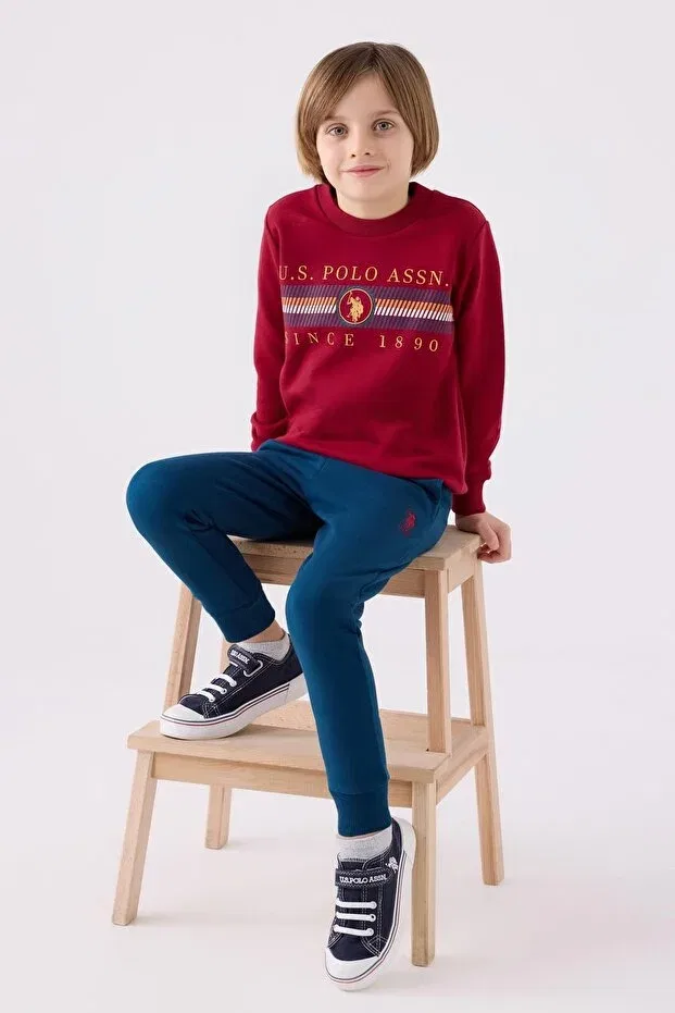 Детский комплект для мальчиков с принтом 3 Thread Raised Winter Boy's Suit U.S. Polo Assn., Burgundy — фото 2