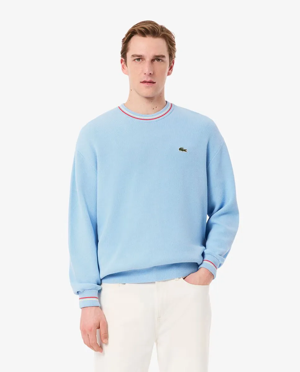 

Мужской легкий полосатый свитер из хлопкового крепа Lacoste, синий
