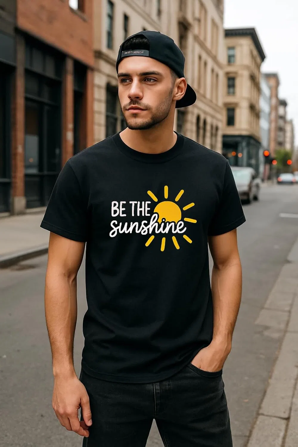 Женская футболка с принтом Be The Sunshine, чёрный — фото 4
