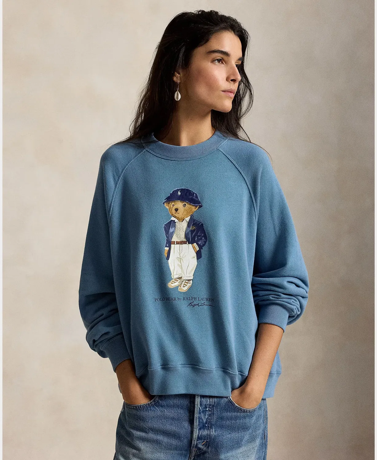 Женская хлопковая фуфайка с принтом Polo Bear Polo Ralph Lauren, Azul Porcelana
