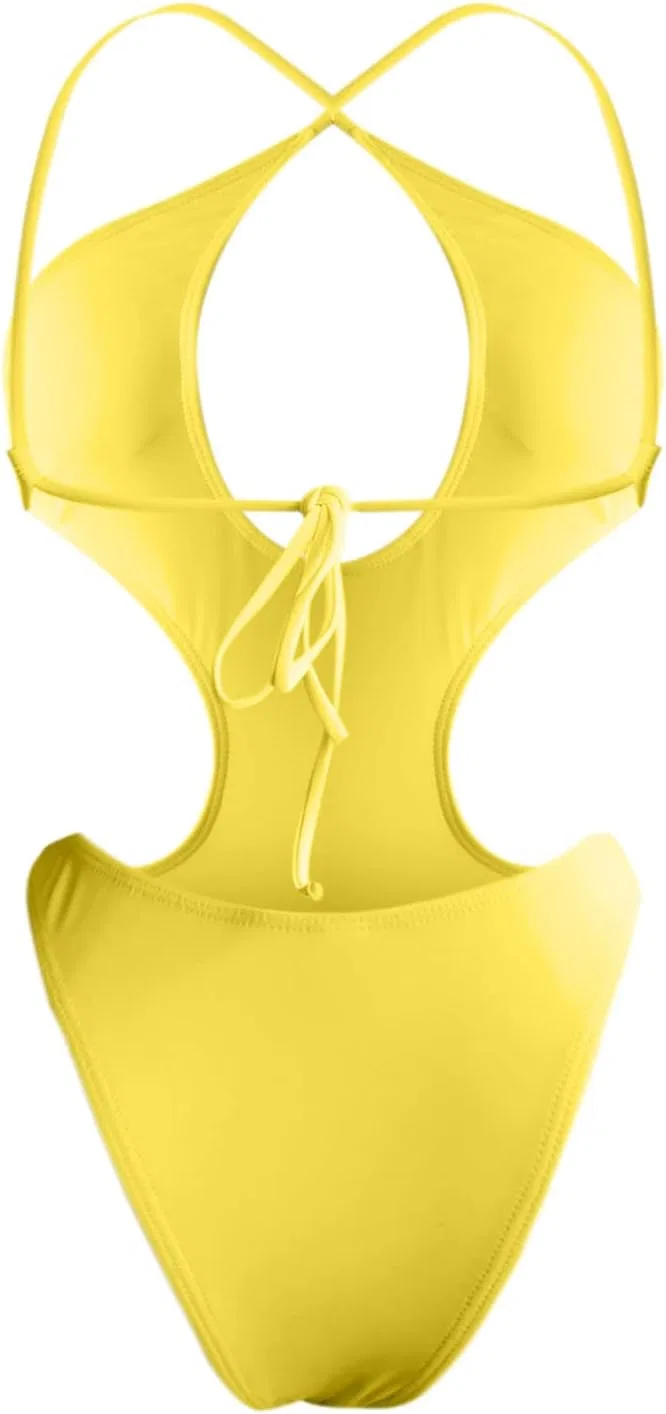 Женский цельный купальник с завязками на шее, Yellow — фото 4
