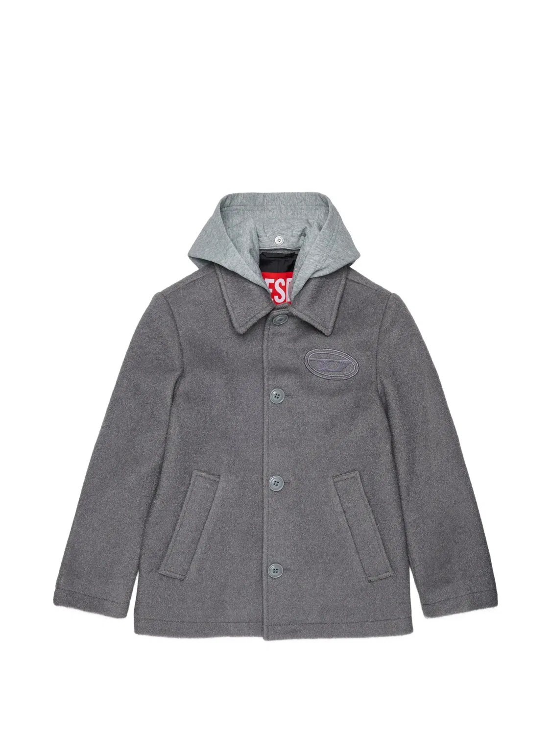 Пальто с капюшоном и нашивкой-логотипом Diesel Kids, серый