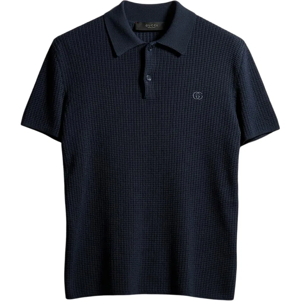 Мужское поло с воротником-поло, прямой крой, Dark Blue, GUCCI