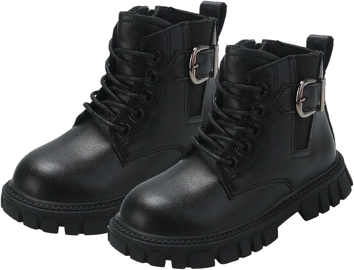 Детские ботинки на шнуровке с пряжкой и рифленой подошвой Zzalalana, Black