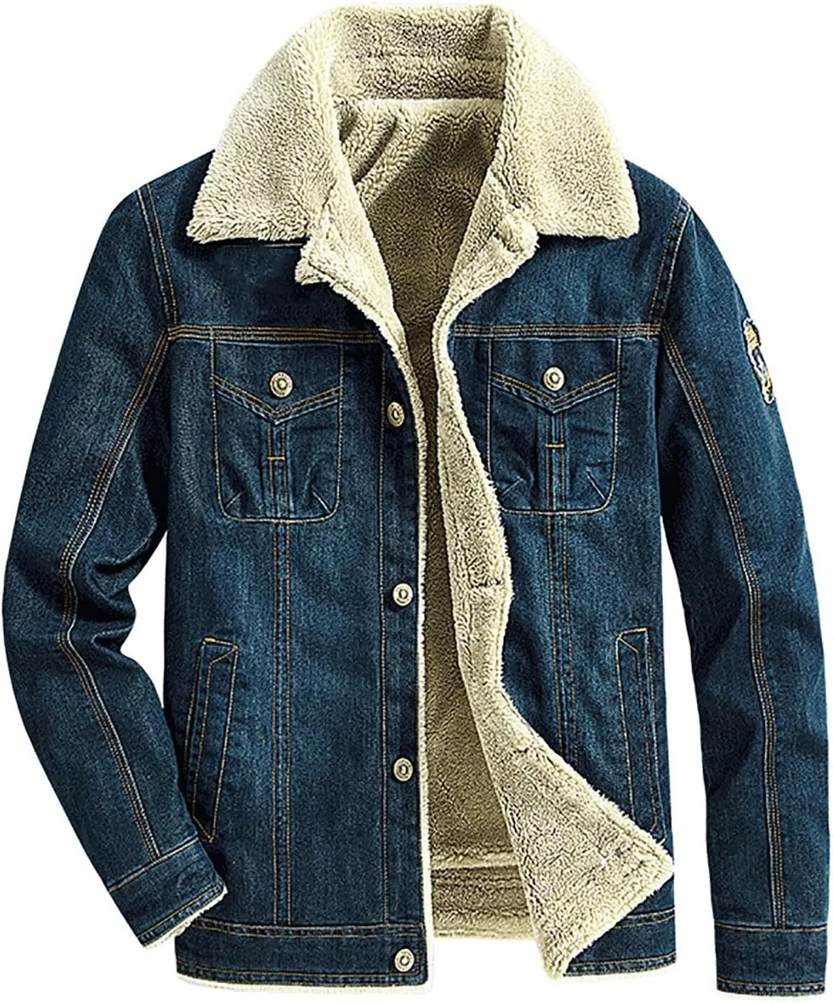 Мужская джинсовая куртка с флисовой подкладкой, Denim, синий