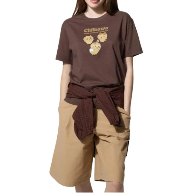 Женская футболка с принтом X Chiikawa 36 Brown, UNIQLO, Brown — фото 4