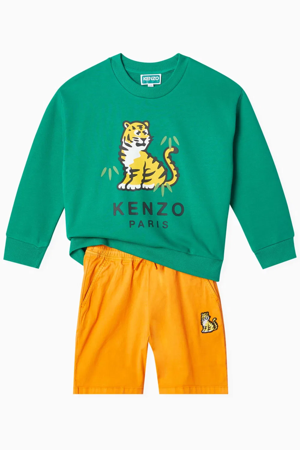 Шорты с принтом тигра Bermuda KENZO KIDS, оранжевый — фото 2