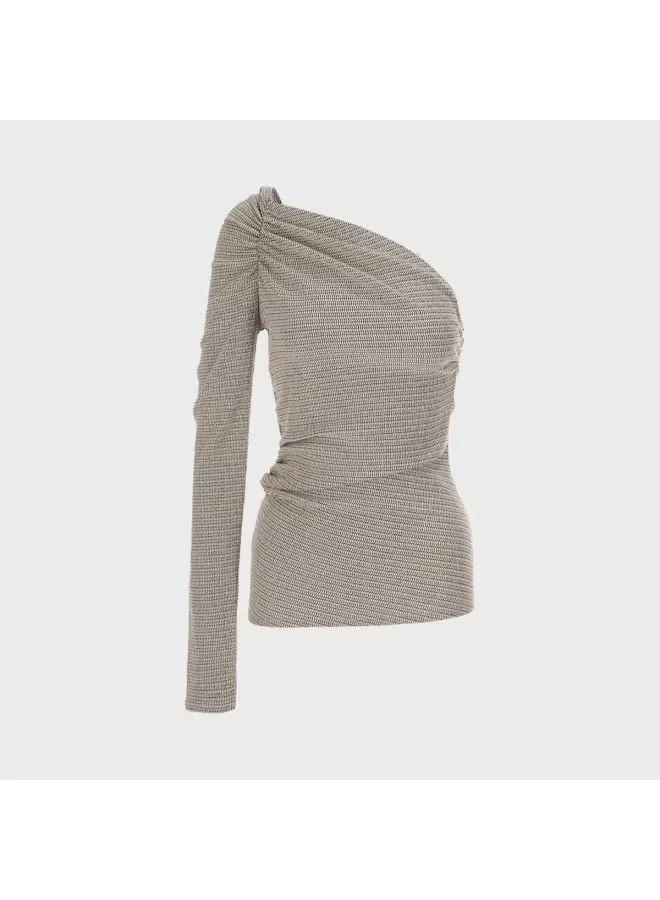 Топ асимметричный с длинным рукавом и воланами на плечах Zara, бежевый — фото 2
