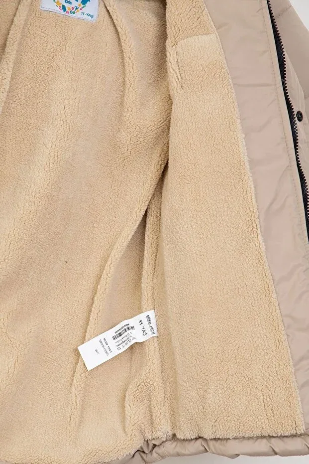 Детское пальто для девочек с принтом Mika Bebek & Çocuk, Beige — фото 4