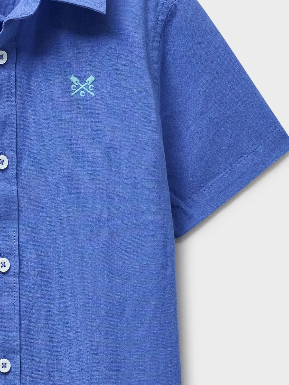 Рубашка с коротким рукавом из хлопка и льна Crew Clothing, синяя — фото 3