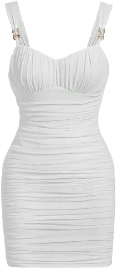 Женское облегающее короткое платье-комбинация с драпировкой, White
