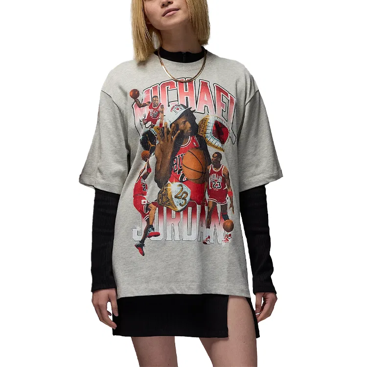 Мужская футболка оверсайз с принтом Jordan, Mixed Gray/Team Red