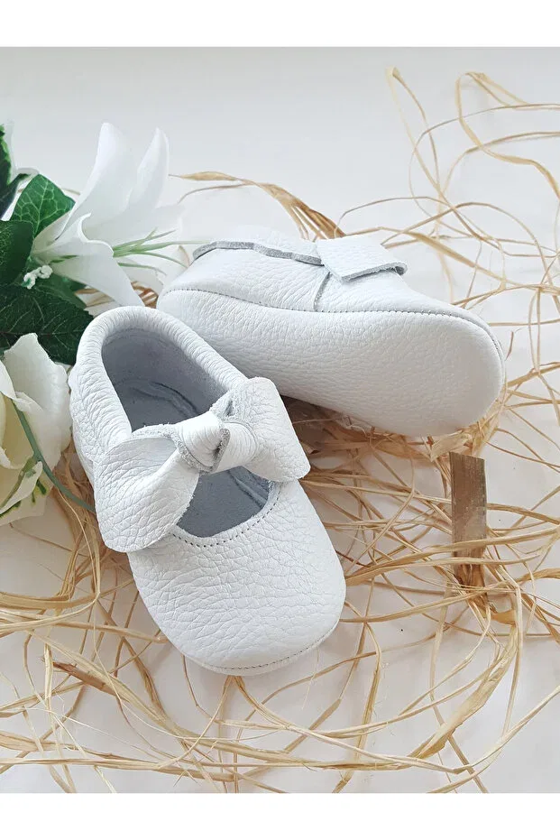 Детские мокасины из натуральной кожи Alice white leather moccasin Hodore, White