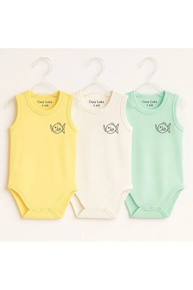 Детское боди-ползунок с застежками хлопковый Cemre Bebe, Aqua Green-White-Yellow — фото 3