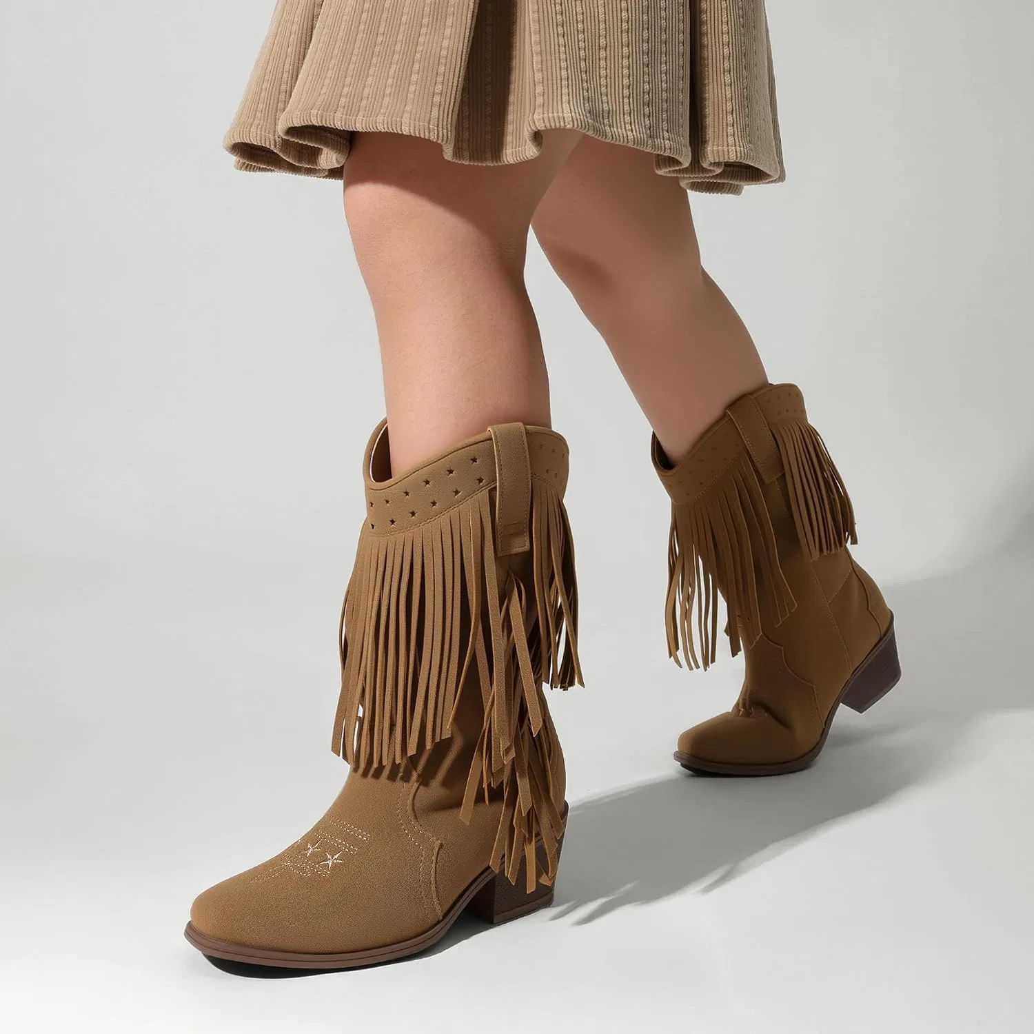 Детские сапоги для девочек с бахромой и кисточками Tassel Fringe DREAM PAIRS, Brown — фото 2