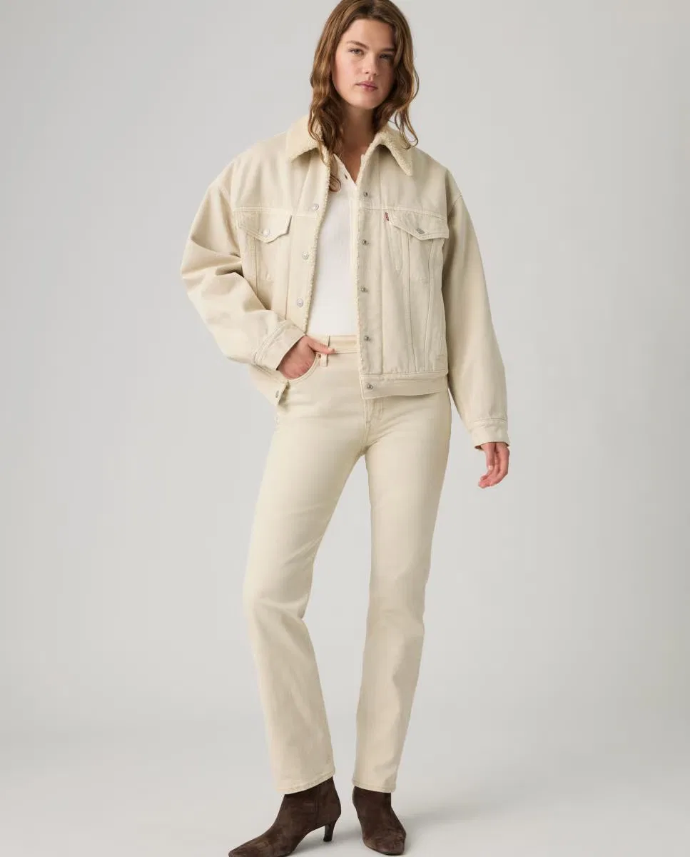 Женское прямые джинсы, Vaquero Recto Ribcage Slim Tiro Alto, Levi's, кремовый — фото 4