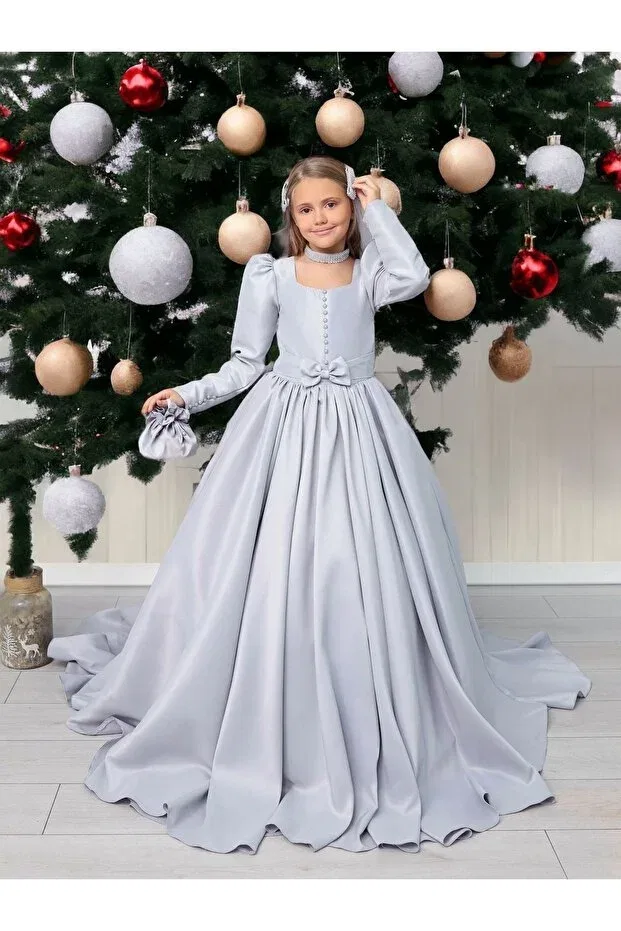 Детское платье для девочек сатиновое Graduation dress Kids, Gray