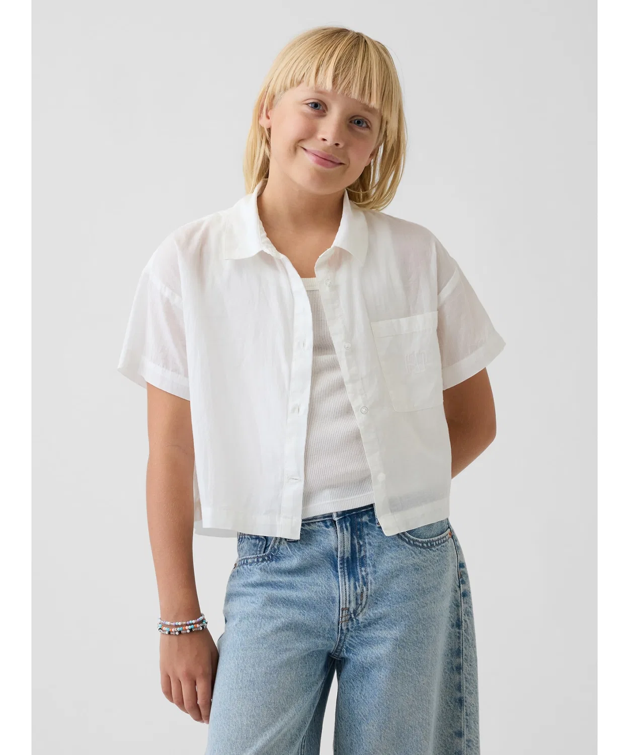 Детская полупрозрачная рубашка свободного кроя с коротким рукавом GAP, Off White