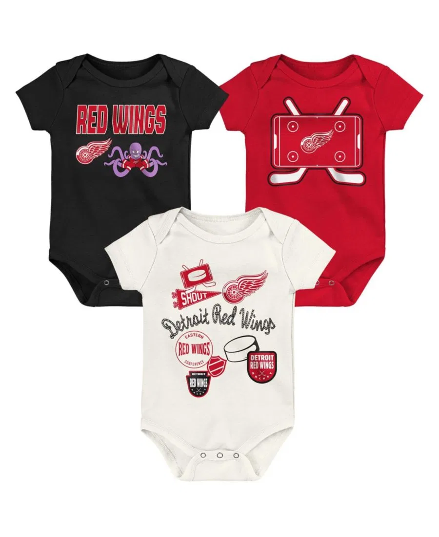 Комплект боди с коротким рукавом для малышей, с принтом Detroit Red Wings Outerstuff, Cream