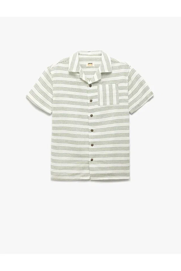 Детская рубашка для мальчиков с коротким рукавом Pocket detailed cotton blended button Koton, Ecru Striped