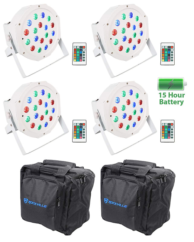 

(4) Rockville BATTERY PAR 50 Белый перезаряжаемый светодиодный прожектор DMX DJ + сумки (4) BATTERY PAR 50 WHITE+(2) RLB90