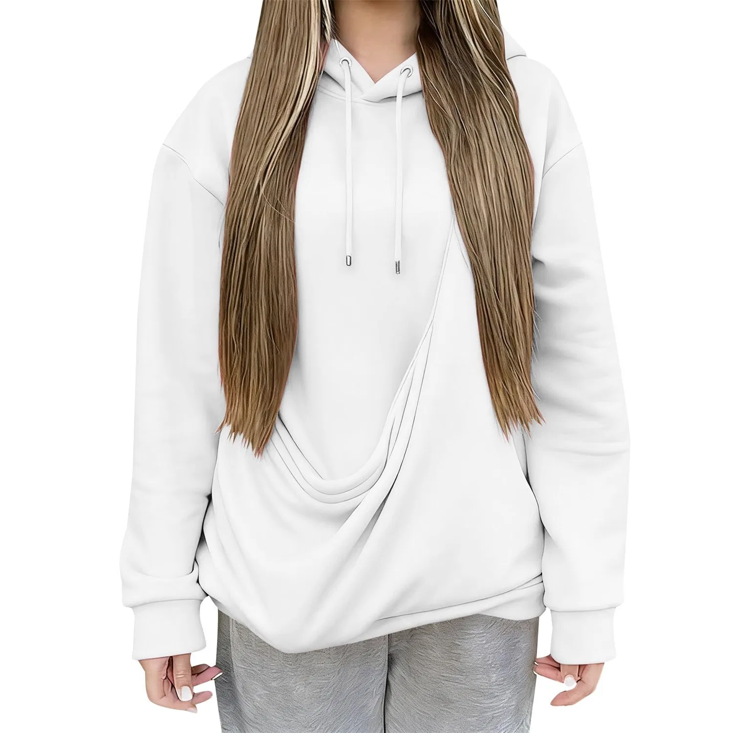 Женский худи с кенгуру-карманом Cat Hoodie, White — фото 4