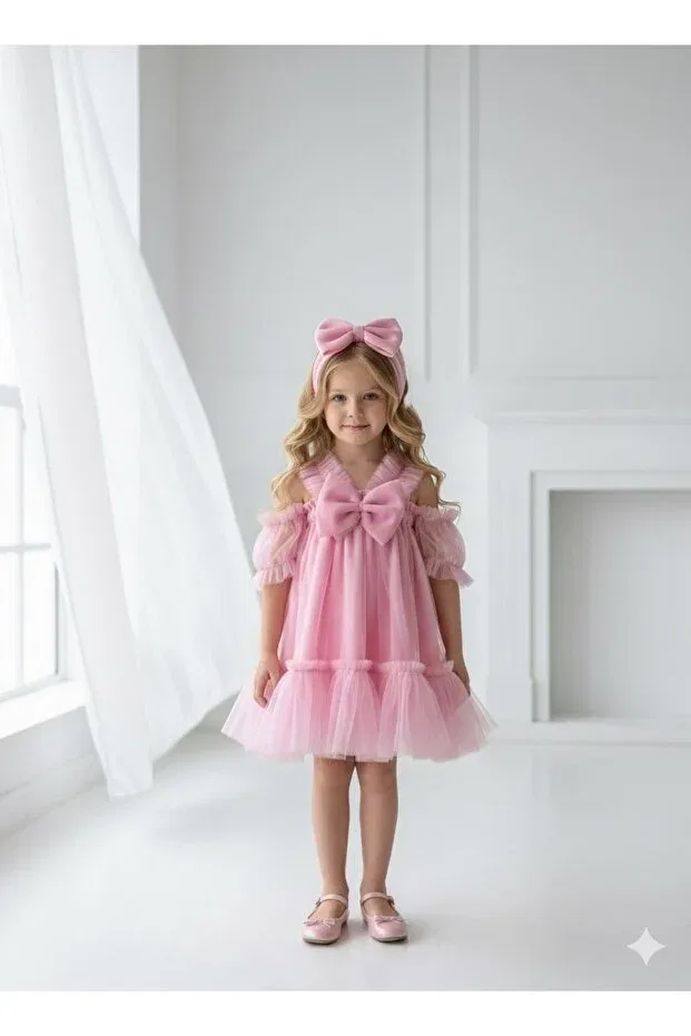 Детское платье для девочек с кружевом Biya Baby, Pink — фото 3