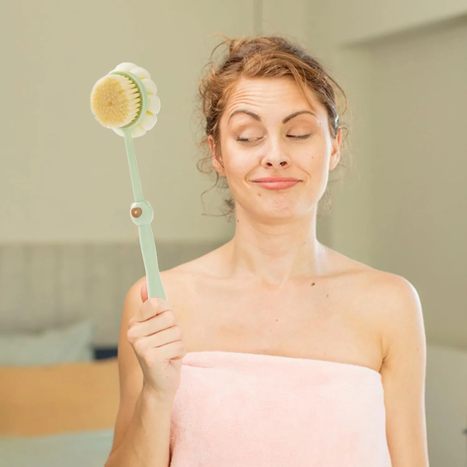 Щетка для душа с длинной ручкой, двусторонняя с высокой плотностью щетины, Genérico, Grün — фото 2