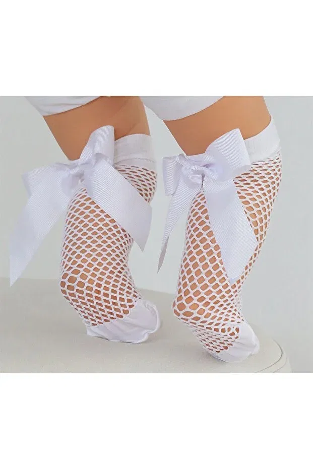 Детские носки для новорожденных с бантиком Knee Socks Daymod, White — фото 3