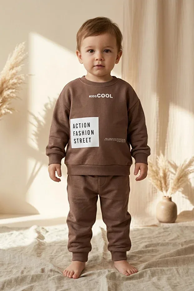 Детский комплект свитшота и джоггеров из хлопка Cocsall Baby, Brown — фото 3