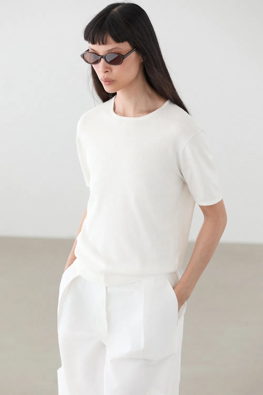Свитер Massimo Dutti Cotton Blend Knit Short-Sleeve, кремовый