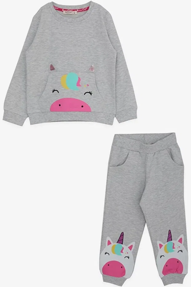 Детский спортивный костюм для девочек с принтом Unicorn Printed Breeze, Light Gray Melange