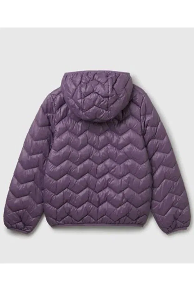 Детское пальто для девочек с капюшоном Girl'S Purple Glitter Logo Detailed Hooded Seasonal Thin Coat United Colors Of Benetton, Purple