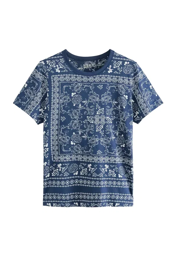 Футболка с цветочным принтом Regular Fit Bandana Print Essentials T-shirt Next Navy, темно-синий