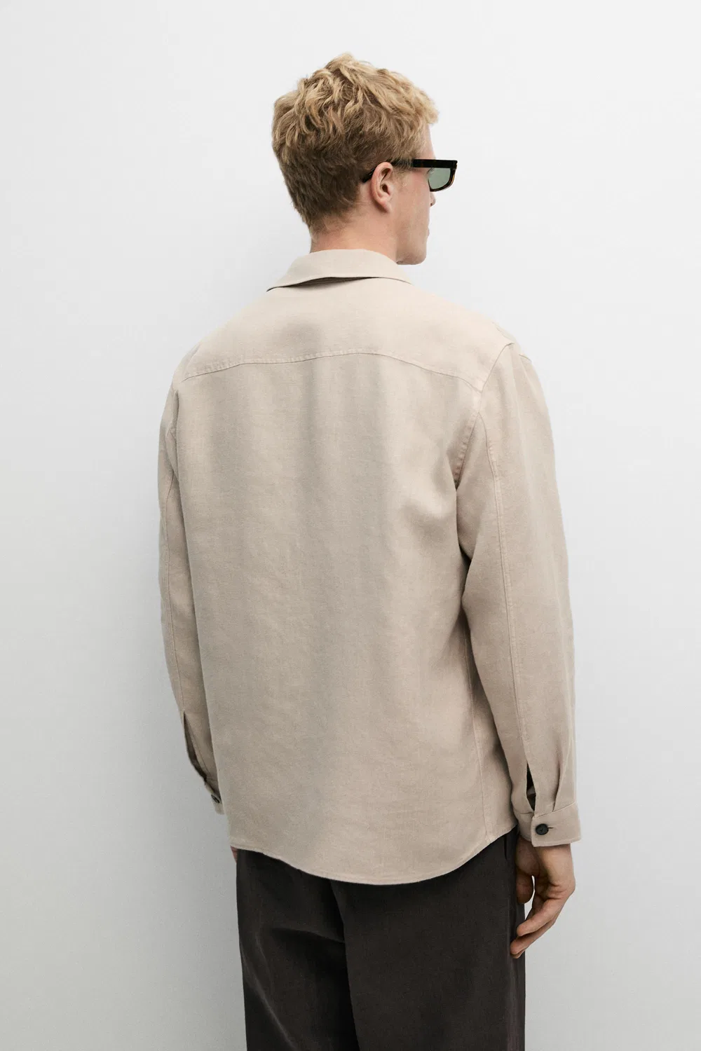Рубашка-куртка Massimo Dutti, оверсайз, бежевый — фото 3