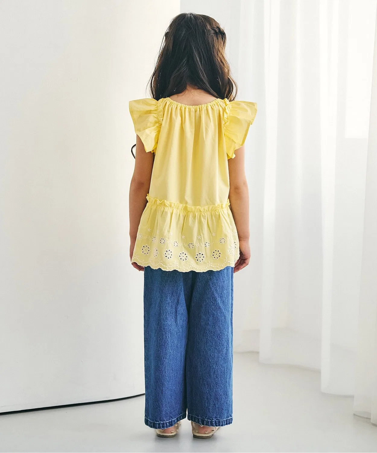 Детская туника для девочек с длинным рукавом модель Heart Flower Lace, apres les cours, Yellow — фото 4