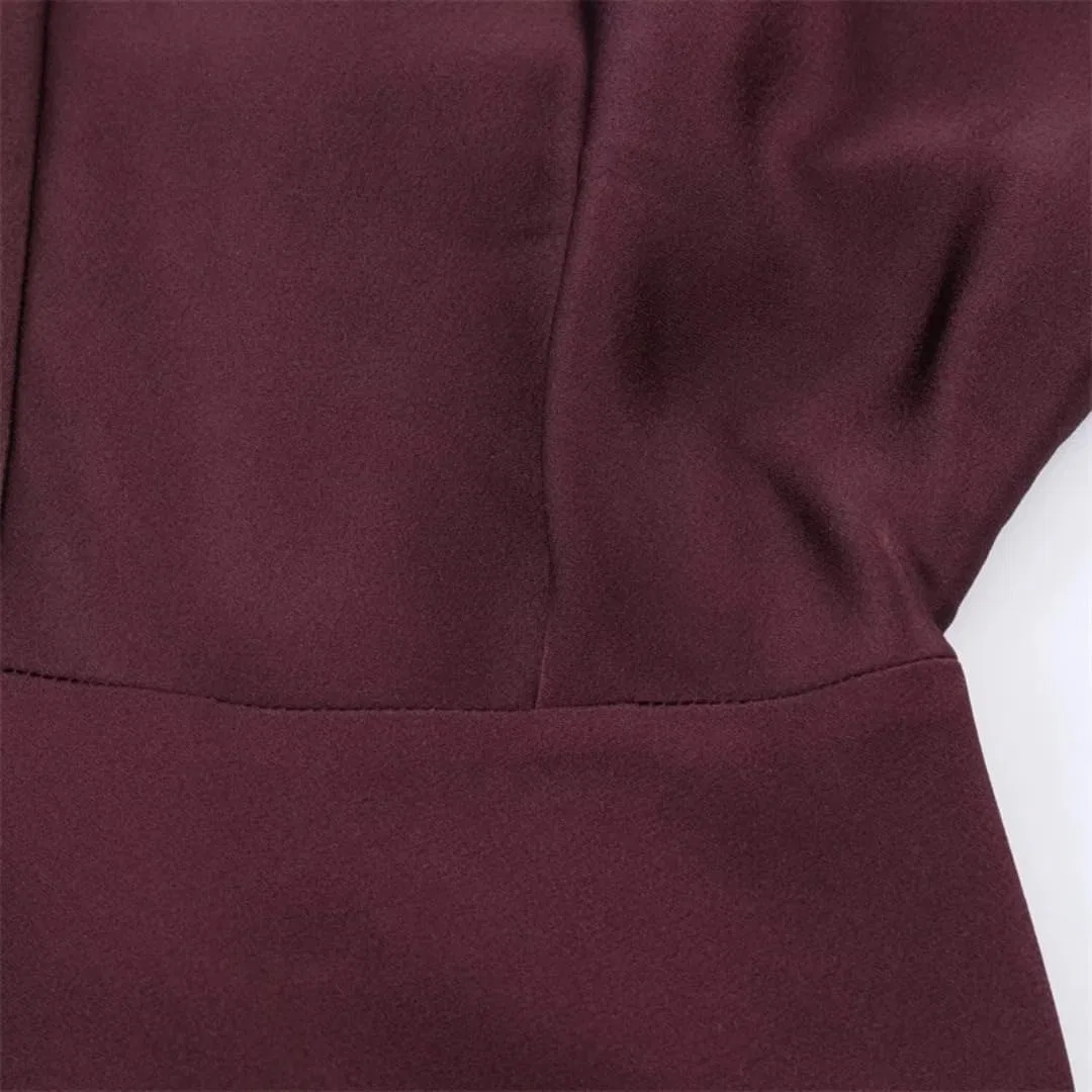 Женское вечернее платье макси с V-образным вырезом, Wine Red — фото 4
