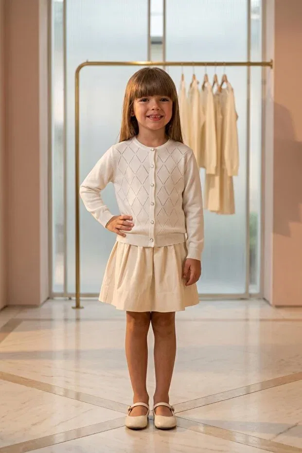 Детский вязаное кардиган с ромбовидным узором Trend Baby Kids, White — фото 3