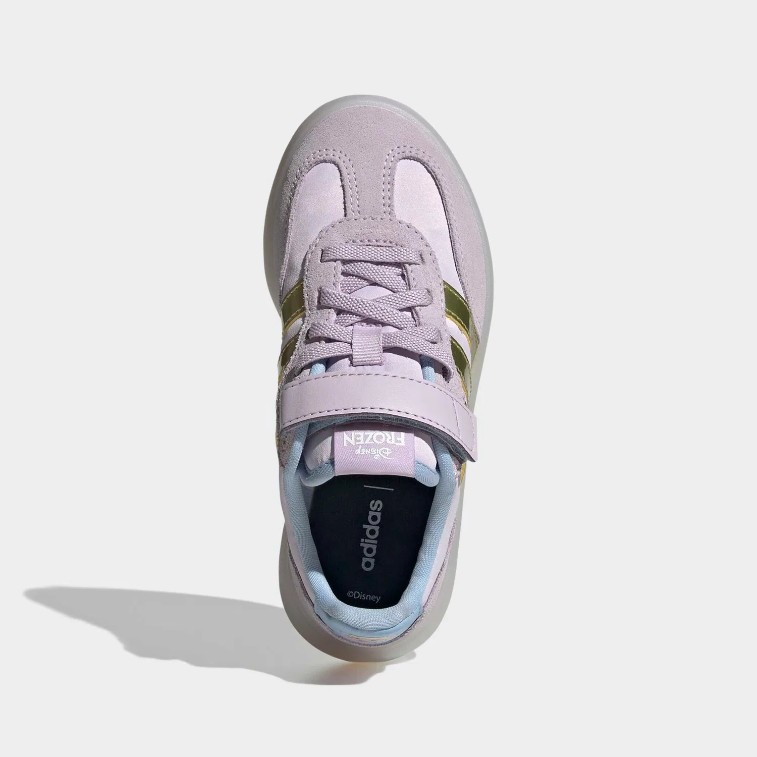 Детские кроссовки с графикой Frozen Adidas Sportswear, Ice Lavender/Gold Metallic/Glow Blue — фото 4