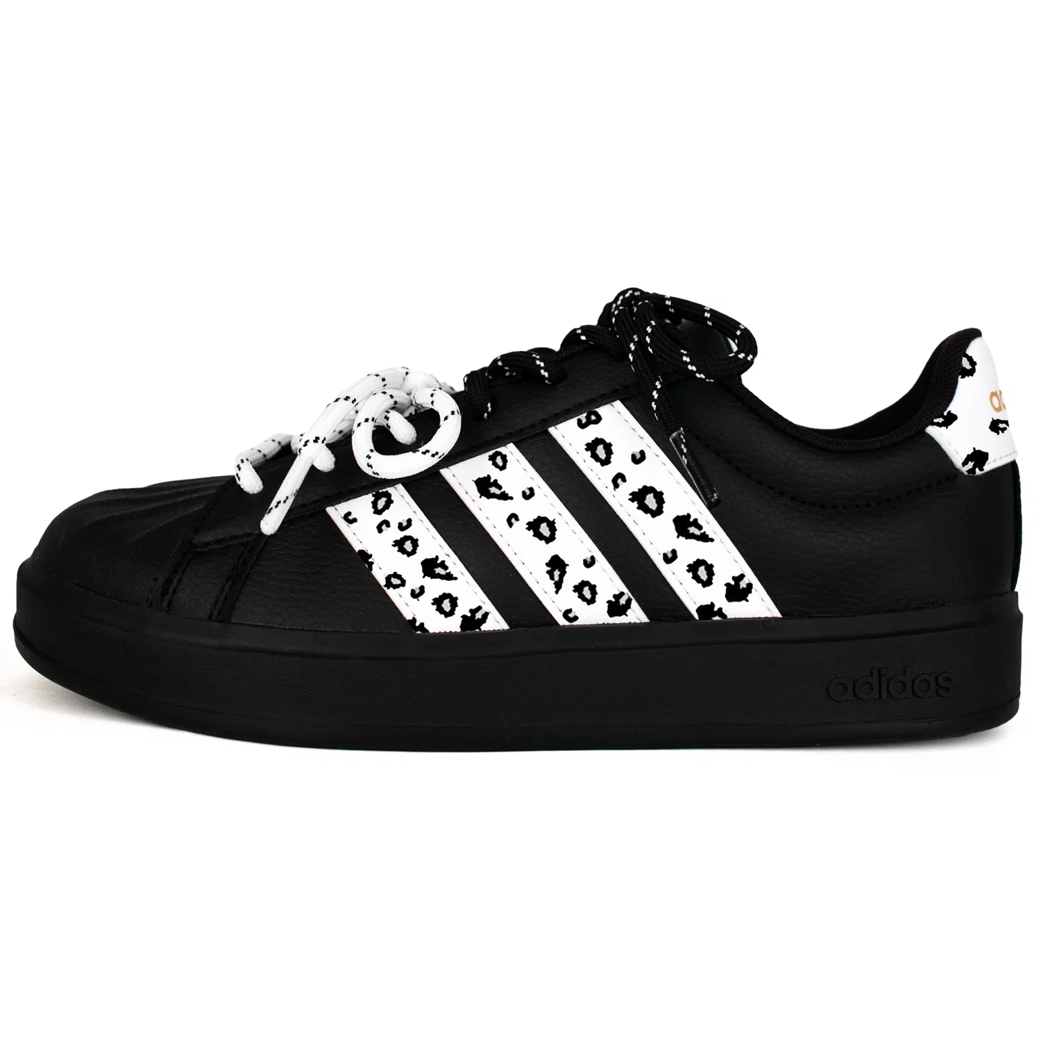 Детские кроссовки для скейтбординга кожаные Adidas, Black White Leopard Print