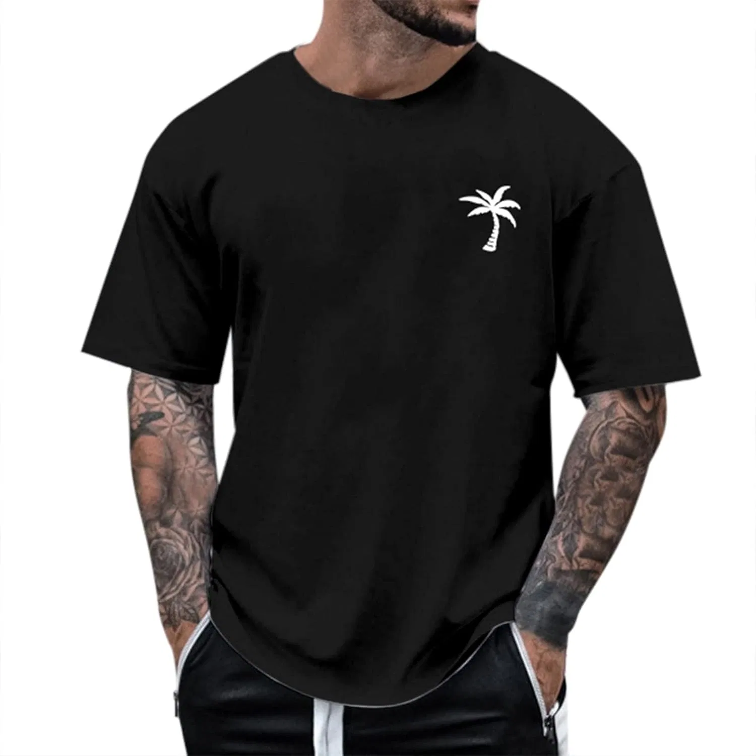 Мужская футболка свободного кроя с круглым вырезом, Black
