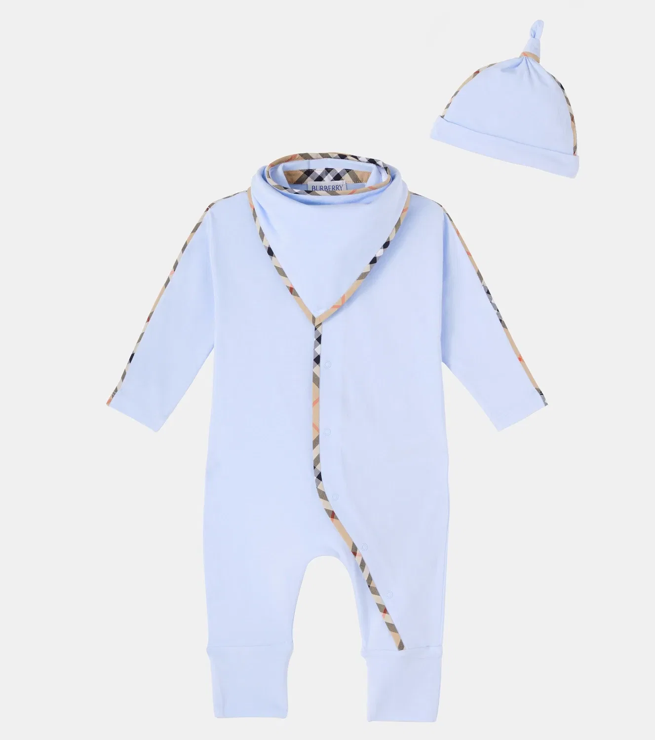 Комплект из шапочки, нагрудника и комбинезона из хлопка Burberry Kids, синий — фото 2