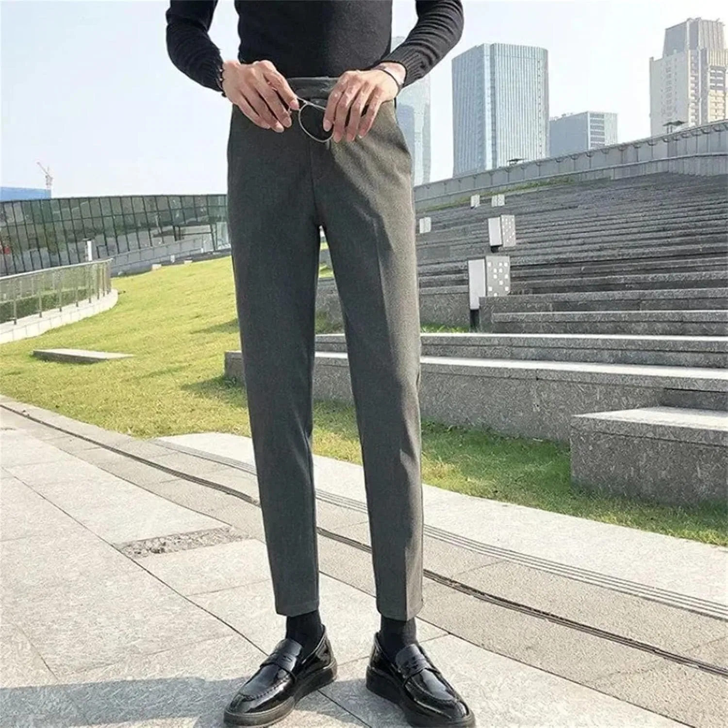Мужские брюки классические с высокой посадкой, Black Long Pants — фото 3