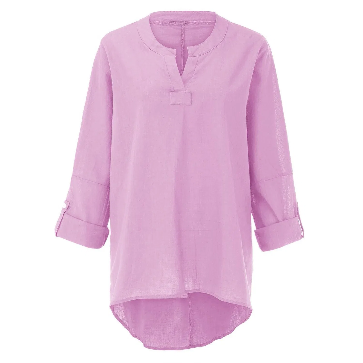 Женская туника из льна с длинным рукавом Oversized Loose T-Shirts, Pink — фото 3