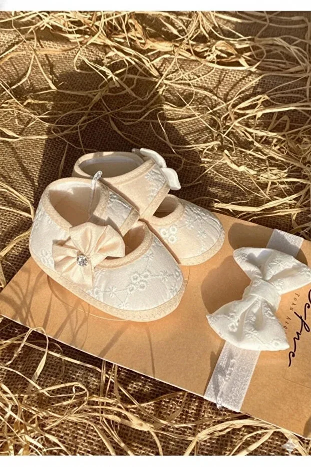 Детские пинетки для девочек с бантом Vavbaby, Beige — фото 3