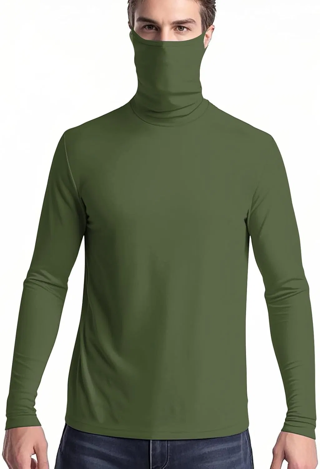 Мужская футболка с солнцезащитой UPF 50+ длинным рукавом, Army Green — фото 2