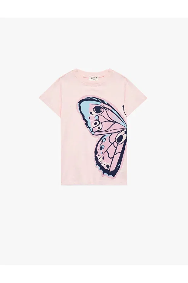 Детская футболка для девочек с принтом Butterfly printed pink girls' t-shirt 6skg10020ak Koton, Rose